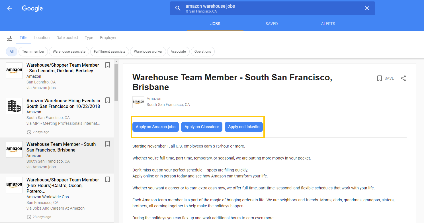 google for jobs apply button